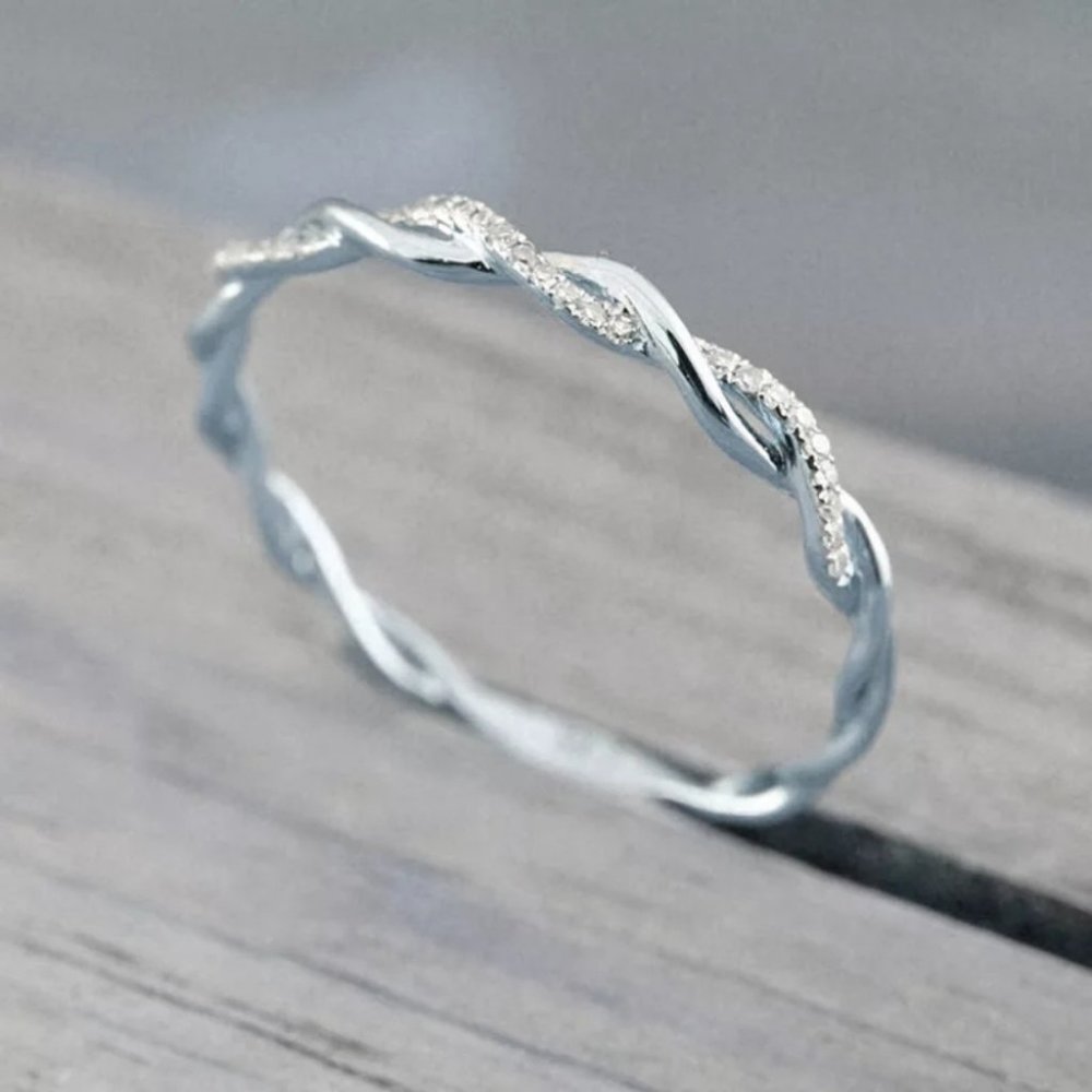 New silver tone Pave Diamond minimalist Ring - Picture 2 of 3
